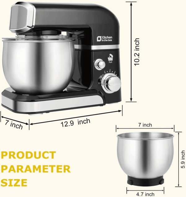 Stand Mixer,3.2Qt Small Electric Food Mixer,6 Speeds Portable Lightweight Kitchen Mixer for Daily Use with Egg Whisk,Dough Hook,Flat Beater (Black) - Image 2
