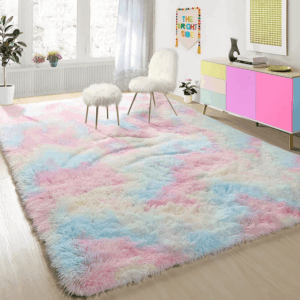 4X6 Rainbow Fluffy Soft Plush Area Rugs for Girls Bedroom, Shaggy Rugs for Kids Playroom,Kawaii Princess Fuzzy Rugs for Nursery Baby Toddler,Cute Colorful Room Decor for Teenage