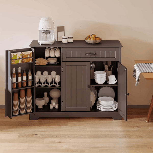 Kitchen Sideboard Buffet Cabinet with Storage Small Coffee Bar Cabinet with Drawer, Kitchen Pantry Storage Cabinet with Door and Shelves for Bathroom and Living Room, Dark Brown - Image 5