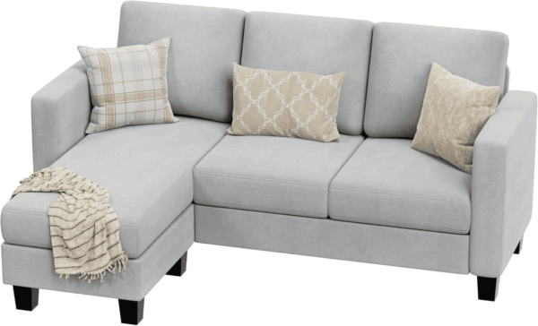 Convertible Sectional Sofa Couch, 3 Seat L-Shaped Sofa with Linen Fabric Ottoman Small Couch for Small Apartments, Living Room and Office (Linen Fabric, Light Gray) - Image 8
