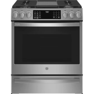 Profile 30-In 5 Burners 5.6-Cu Ft Air Fry Convection Oven Slide-In Natural Gas Ran ( Finrprint-Resistant Stainless Steel )