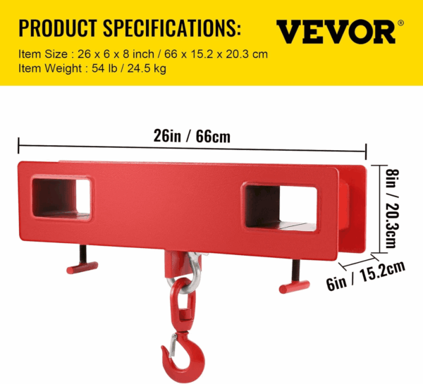 Forklift Lifting Hook, 4400Lbs Capacity Forklift Lifting Hoist, Red Forklift Mobile Crane with Swivel Hook and Two Large T-Screws, Hook Forklift Lifting Hoist, Fork Lifting Attachment - Image 7