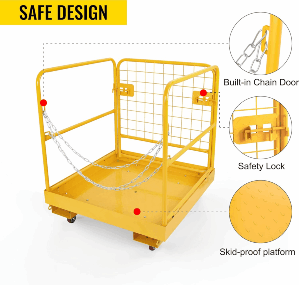 Forklift Safety Cage Aerial Rails 36"X36" Inch Heavy Duty Steel Forklift Safety Work Platform with 4 Universal Wheels Fold down Lift Basket 1150 Lbs Capacity - Image 3