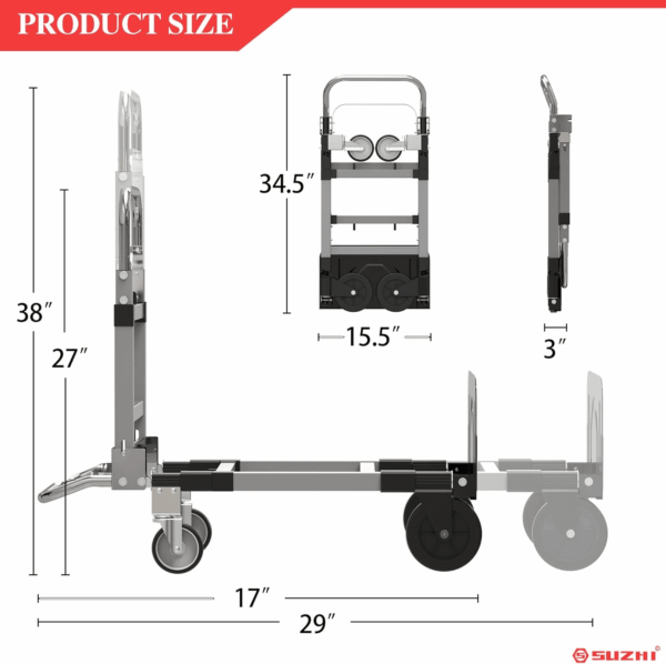 Convertible Hand Truck Dolly Cart, Folding Hand Cart with Wheels Collapsible Hand Truck, Aluminum Dolly Cart for Moving Luggages, Boxes, Large Cartons, 500 Lbs Load Capacity - Image 2