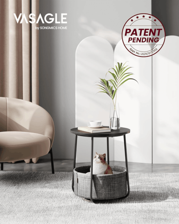 End Table, Small Bedside Table with Fabric Basket, Modern Nightstand, round Side Table, for Living Room, Bedroom, Ebony Black and Slate Gray ULET223B01 - Image 4