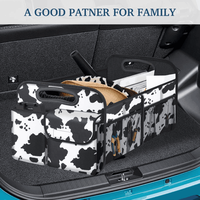 Car Trunk Organizer, Cow Print, Vintage Style, 52L Capacity, 4 Compartments, Waterproof, Non-Slip, Collapsible, 22.5"D X 18"W X 10.8"H - Image 7
