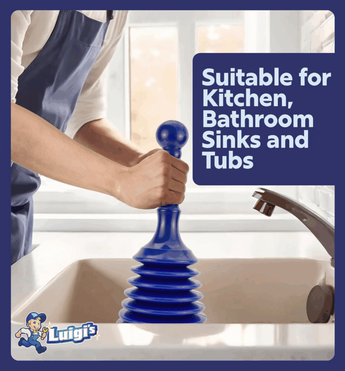 Sink and Drain Plunger for Bathrooms, Kitchens, Sinks, Baths and Showers. Small and Powerful, Commercial Style 'Plumbers Plunger' with Large Bellows - Image 6