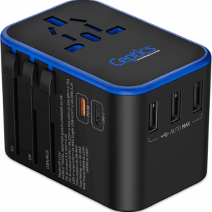 World International Travel Plug Adapter - Powerful 33.5W with Pd & QC 3.0 Dual USB-C Power - 3 USB Ports Wall Charger Type I C G a Outlets 110V 220V A/C - EU Euro US UK (11-KU)