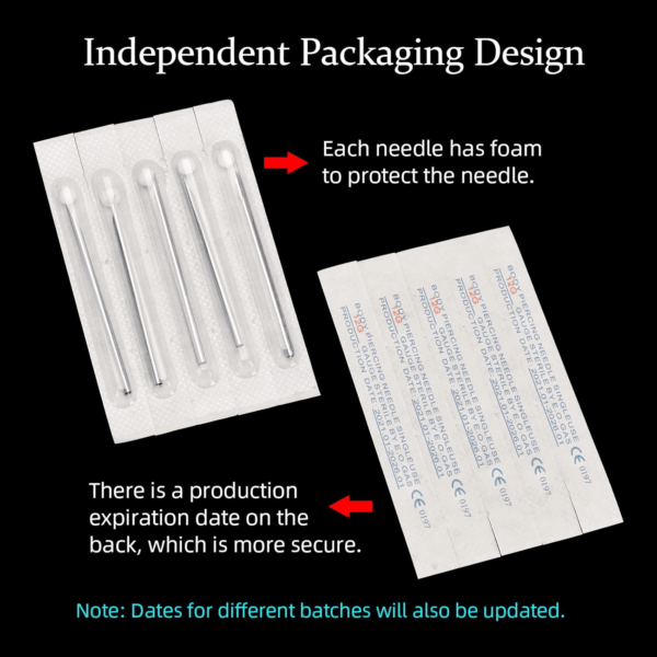 Body Piercing Needles,  10Pcs 16G Stainless Steel Sterile Disposable Ear Nose Navel Nipple Lip Piercing Needles - Image 3