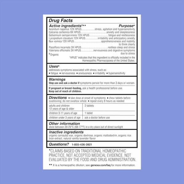 Stress for Adults | Anxiety & Irritability Relief | Fatigue Remedy | Natural Vanilla & Lavender Flavor | Gluten Free & Non-Gmo | Homeopathic Remedy Made Clean | 60 Chewable Tablets​ - Image 5