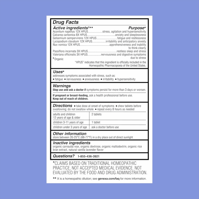 Stress for Adults | Anxiety & Irritability Relief | Fatigue Remedy | Natural Vanilla & Lavender Flavor | Gluten Free & Non-Gmo | Homeopathic Remedy Made Clean | 60 Chewable Tablets​ - Image 5