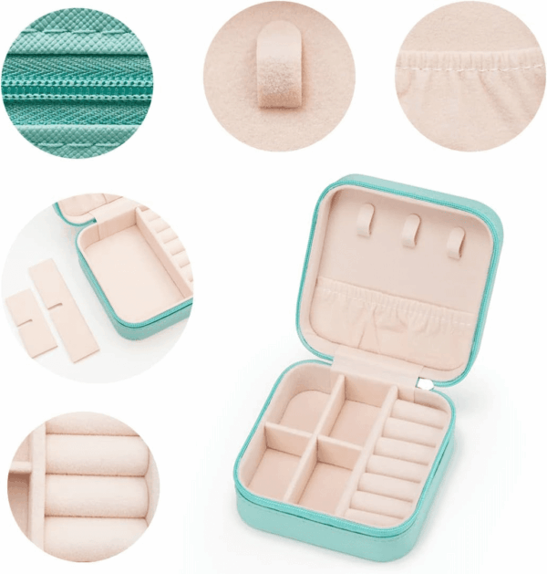 Mini Jewelry Travel Case,Small Jewelry Box,Traveling Jewelry Organizer,Portable Jewellery Storage Holder for Rings Earrings Necklace Bracelet Bangle for Girls Women(Blue - 1 Pack) - Image 4