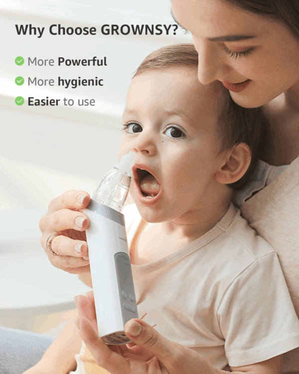 Nasal Aspirator for Baby, Electric Nose Aspirator for Toddler, Baby Nose Sucker, Automatic Nose Cleaner with 3 Silicone Tips, Adjustable Suction Level, Music and Light Soothing Function - Image 6