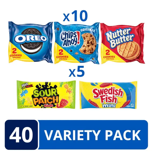OREO, CHIPS AHOY!, Nutter Butter, SOUR PATCH KIDS & SWEDISH FISH Cookies & Candy Variety Pack, 40 Snack Packs - Image 2