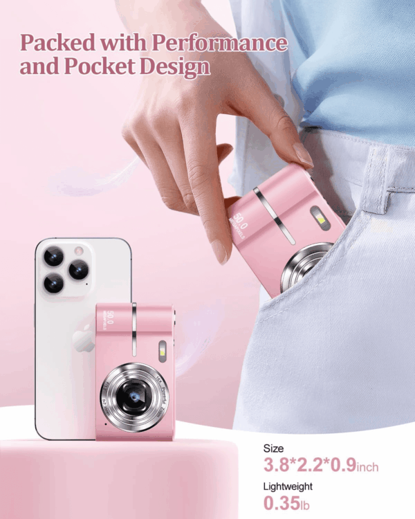 Upgrade Digital Camera,Autofocus 50MP FHD 1080P Camera with 16X Zoom anti Shake,Compact Camera for Kid Student Children Teen Girl Boy,Kids Camera with 32GB SD Card,2 Batteries - Image 3