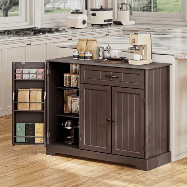 Kitchen Sideboard Buffet Cabinet with Storage Small Coffee Bar Cabinet with Drawer, Kitchen Pantry Storage Cabinet with Door and Shelves for Bathroom and Living Room, Dark Brown - Image 3