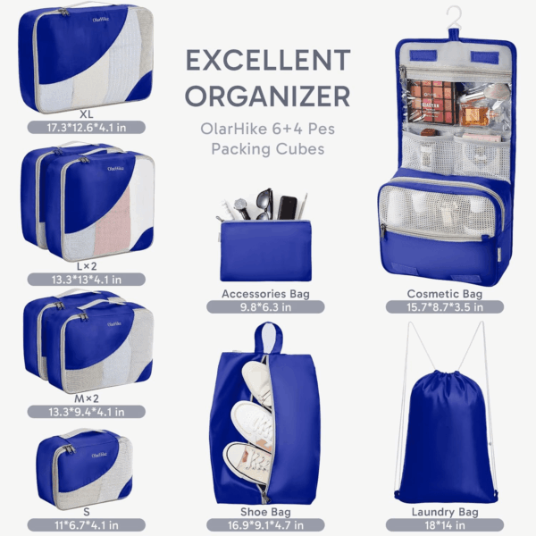 ALL INCLUDED 10 Set Durable Packing Cubes for Suitcases, Essentials for Travel, UPGRADED Anti-Tear Stitching, NEW Improved Luggage Packing Organizers for Travel Accessories (Klein Blue) - Image 2