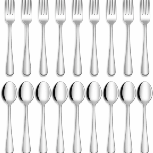24-Piece Forks and Spoons Silverware Set, Food Grade Stainless Steel Flatware Cutlery Set for Home, Kitchen and Restaurant, Mirror Polished, Dishwasher Safe