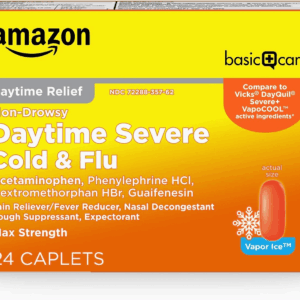 Daytime Severe Cold & Flu Relief Caplets, Medication for Severe Cold and Flu Symptoms like Headache, Fever, Coughing, Chest & Nasal Congestion, Vapor Ice, 24 Count