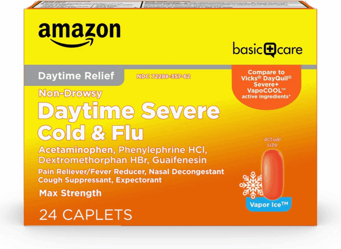 Daytime Severe Cold & Flu Relief Caplets, Medication for Severe Cold and Flu Symptoms like Headache, Fever, Coughing, Chest & Nasal Congestion, Vapor Ice, 24 Count