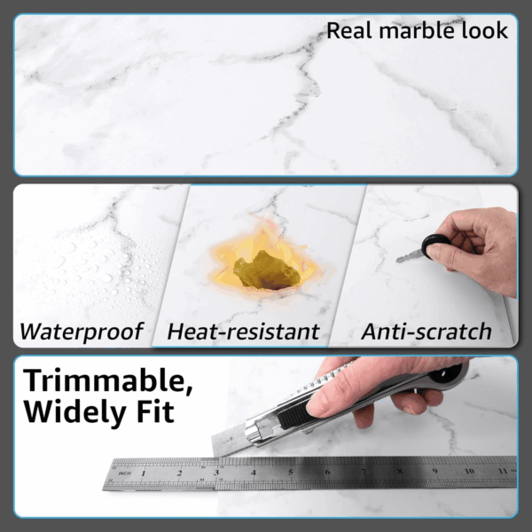 Peel and Stick Vinyl Floor Tiles 30-Pack 12 X 12 Inch, Self Adhesive Waterproof Flooring Planks for Kitchen, Dining Room, Bedrooms, Cover 30 Sq. Ft, Black & White Marble (15 Tiles per Color) - Image 6