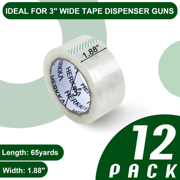 Clear Packing Tape, 12 Rolls Heavy Duty Packaging Tape for Shipping Packaging Moving Sealing, Thicker Clear Packing Tape, 1.88 Inches Wide, 65 Yards per Roll, 780 Total Yards - Image 3