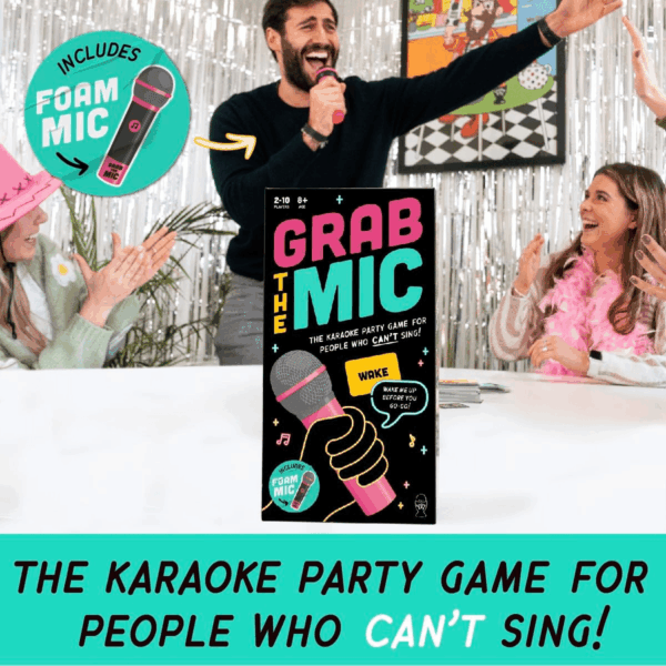 Official Grab the Mic – Family Karaoke Game, 8+ Year Olds, 2-10 Players - Board Game for Bad Singers with 250 Lyrics (125 Cards) for Hilarious Game Nights & Birthday Party, Kids Gift - Image 2