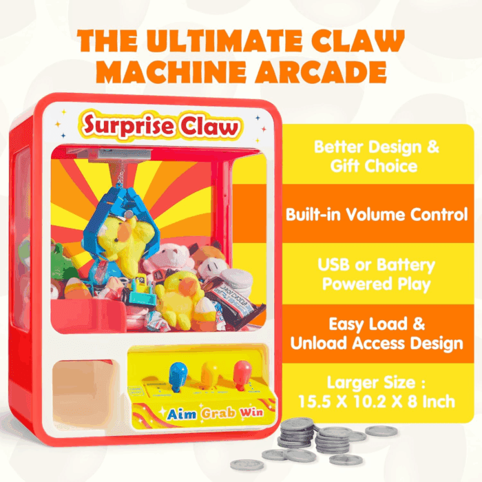 Claw Machine Arcade Toy with LED Light & Adjustable Sound, Rechargable Dispenser Toys Mini Vending Machine for Kids - Perfect Christmas & Birthday Big Gifts for Kids, Ages 3+ - Image 6