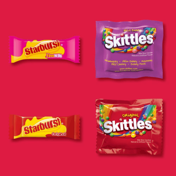 SKITTLES Original, SKITTLES Wild Berry & STARBURST Original and STARBURST Favereds Fun Size -  Assorted Candy Variety Pack - Candy Bulk Individually Wrapped, 20.13Oz - Image 2