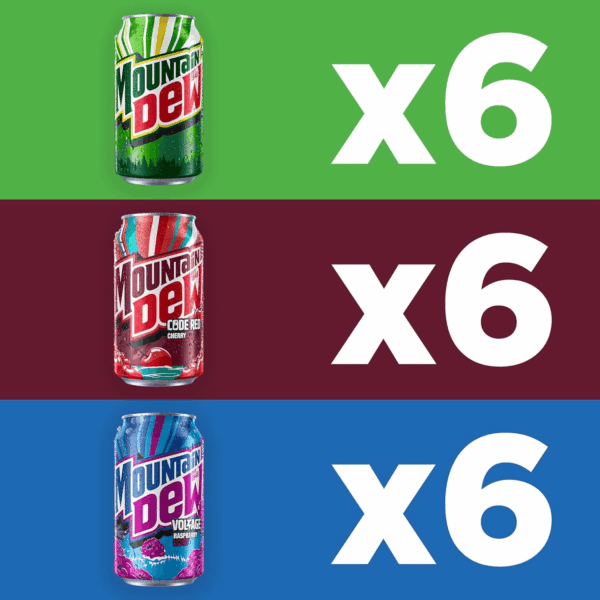 3 Flavor Core Variety Pack (Dew, Code Red, Voltage), 12 Fl Oz (Pack of 18) - Image 2