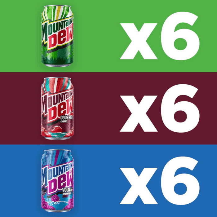 3 Flavor Core Variety Pack (Dew, Code Red, Voltage), 12 Fl Oz (Pack of 18) - Image 2