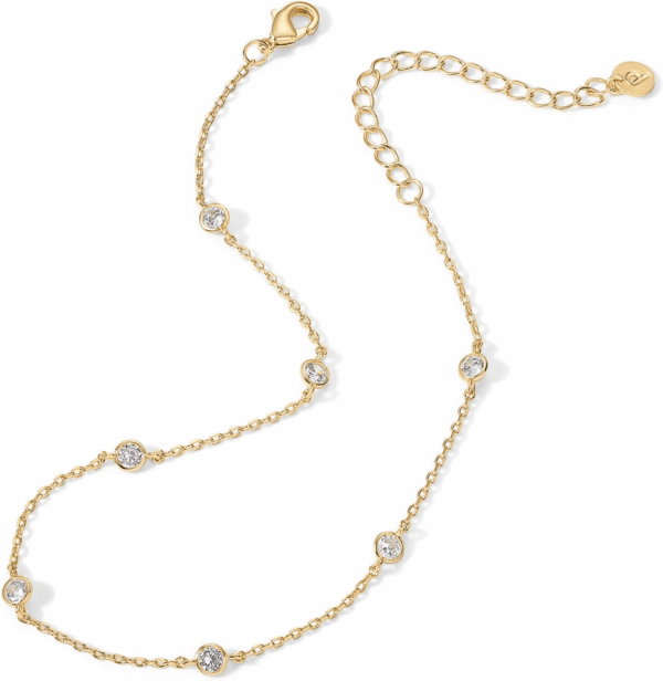 14K Gold Plated Charm Link Chain Anklets for Women | Dainty Cubic Zirconia Boho Dot Evil Eye Star Station Solitaire Pearl Beaded Festival Adjustable Gold Anklets - Image 3