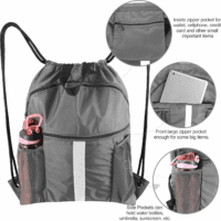 Drawstring Backpack Bag with Shoe Compartment, X-Large Black Gym Sports String Cinch Backpack - Image 4