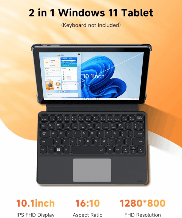 2025 Hi10 X1 Windows 11 Tablet 10.1'', Intel N150(Up to 3.6Ghz), 8GB LPDDR5 256GB SSD, Windows Tablet PC, 8MP+5MP Cameras, Wifi 6, BT 5.2, HDMI, USB 3.2, Type C, Full HD, with Case - Image 4