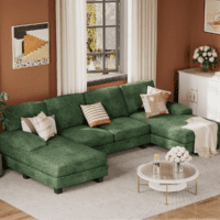 Sectional Couches for Living Room, U Shaped Couch with Chenille Fabric, 4 Seat Modern Sofa with Removable Pillows for Apartment and Small Space (Fabric, Green) - Image 8