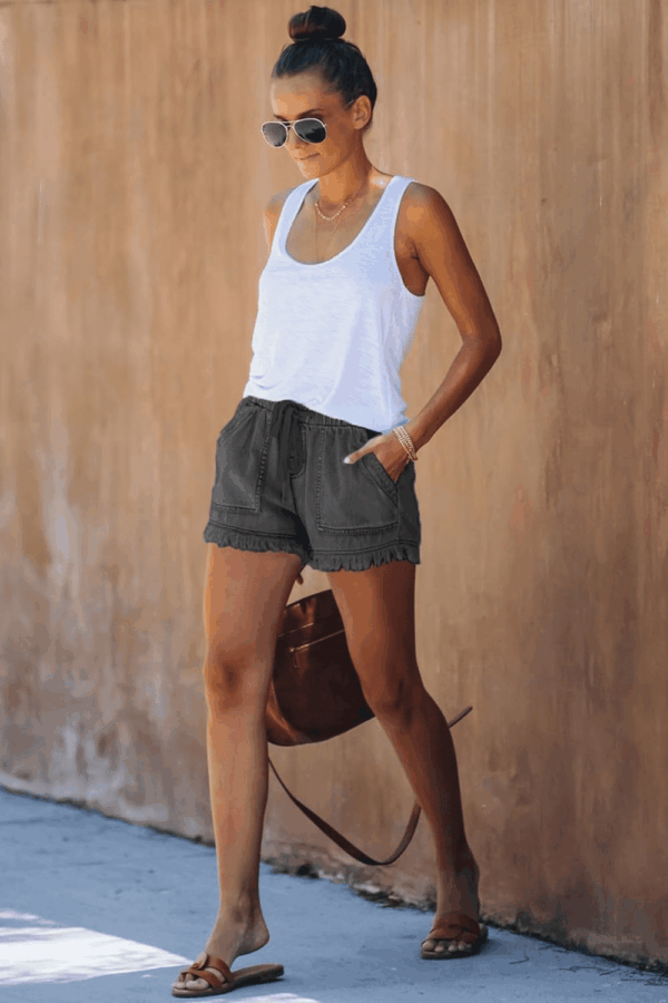 Womens Lightweight Shorts Casual Baggy Trendy Short Pants Elastic Waist Drawstring Comfy Shorts - Image 4