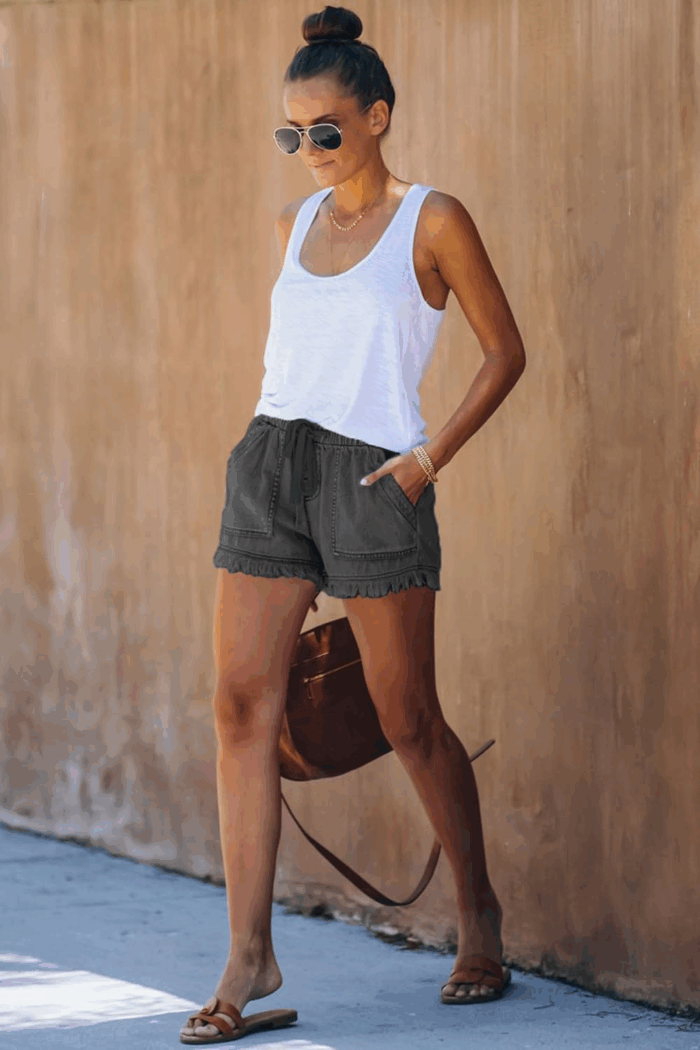 Womens Lightweight Shorts Casual Baggy Trendy Short Pants Elastic Waist Drawstring Comfy Shorts - Image 4