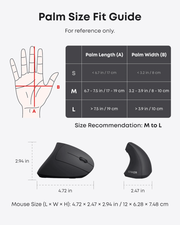 2.4G Wireless Vertical Ergonomic Optical Mouse for Work, Multi-Device Connectivity, 800 / 1200 /1600 DPI, 5 Buttons for Laptop, Desktop, PC - Black - Image 5