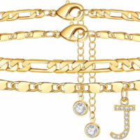 Ankle Bracelets for Women, 14K Gold Plated Dainty Layered Chain CZ Initial Anklets Set Summer Jewelry Gifts for Women