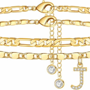 Ankle Bracelets for Women, 14K Gold Plated Dainty Layered Chain CZ Initial Anklets Set Summer Jewelry Gifts for Women