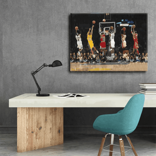 Basketball Legends Canvas Wall Art Print Poster, Iconic Sports Stars Shooting Inspirational Picture, Motivational Photography Wall Decor for Gym Dorm Home Office Living Room Bedroom, Framed 11X14Inch - Image 4
