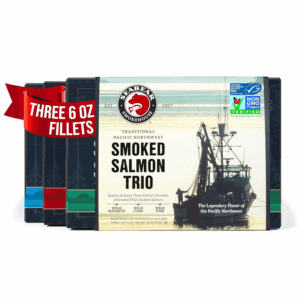 - Premium Wild Alaskan Smoked Sockeye, Coho, and Pink Salmon Trio - 18Oz Box