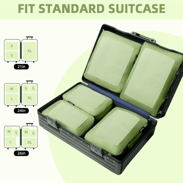 4 Set/6 Set/8 Set Compression Packing Cubes Travel Accessories Expandable Packing Organizers(Matchagreen Squaremesh 6 Set) - Image 7