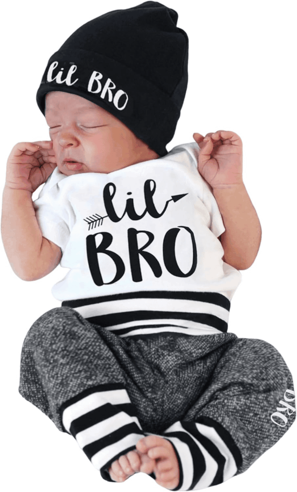 Newborn Baby Boy Clothes New to the Crew Letter Print Romper+ Pants+Hat 3PCS Outfit