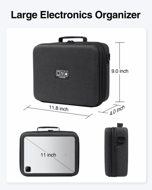 Electronic Organizer Travel Case Large, Hard Case for Electronics, EVA Tech Organizers, Travel Cable Bag with Shoulder Strap, Charger Organizers Carrying Cases for Ipad(Up to 11’’) - Image 7