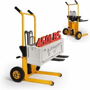 Foldable Hydraulic Material Lift Truck Carrier Manual Lift Stacker Forklift Pallet Stakcer 450 Lbs Capacity 36" Lift Height with Adjustable Forks and Fixed Legs,Pallet Truck Dolly.