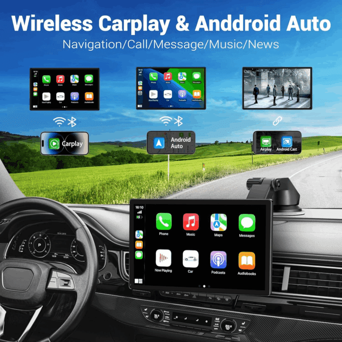 Wireless Apple Carplay Screen for Car 4K Dash Cam, 9" Portable Apple Carplay & Android Auto Car Stereo, with 1080P Backup Camera, GPS Navigation/Mirror Link/Voice Control/Bluetooth - Image 2