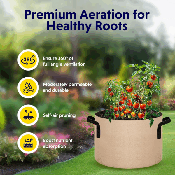 5-Pack 20 Gallon Plant Grow Bags Thickened Nonwoven Aeration Fabric Pots Heavy Duty Durable Container, Strap Handles for Garden, Tan New - Image 5