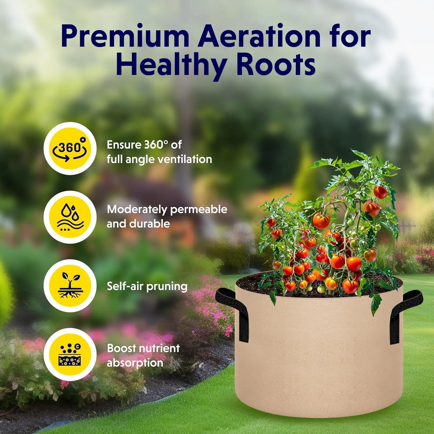 5-Pack 20 Gallon Plant Grow Bags Thickened Nonwoven Aeration Fabric Pots Heavy Duty Durable Container, Strap Handles for Garden, Tan New - Image 5