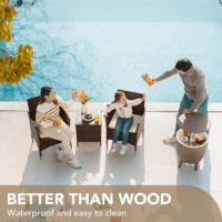 Patio Porch Furniture Sets 3 Pieces PE Rattan Wicker Chairs with Table Outdoor Garden Furniture Sets (Brown/Beige) - Image 5